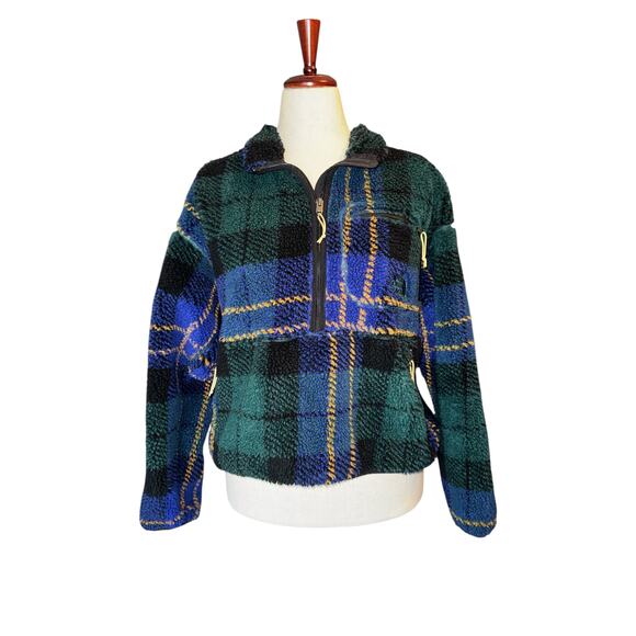 The North Face Women’s Oversized Sherpa Fleece Pullover Plaid Jacket L - Picture 1 of 10